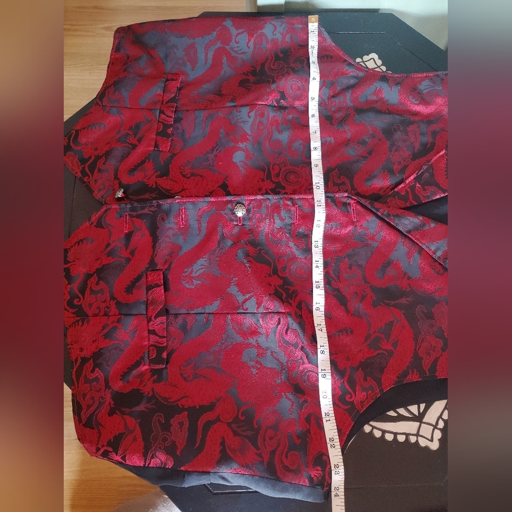 Wah Maker Frontier Vest- Red and Black Brocade Dragon Print - Picture 12 of 16